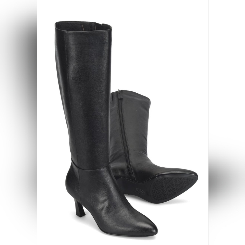 Black Over-the-Knee Heel Boots with Side Zip